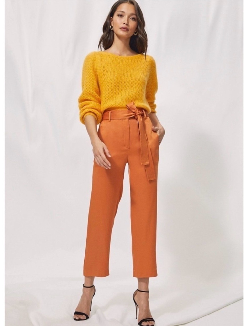 Wilfred Satin Tie Front Pant Size 8 Rich Cognac Orange Aritzia